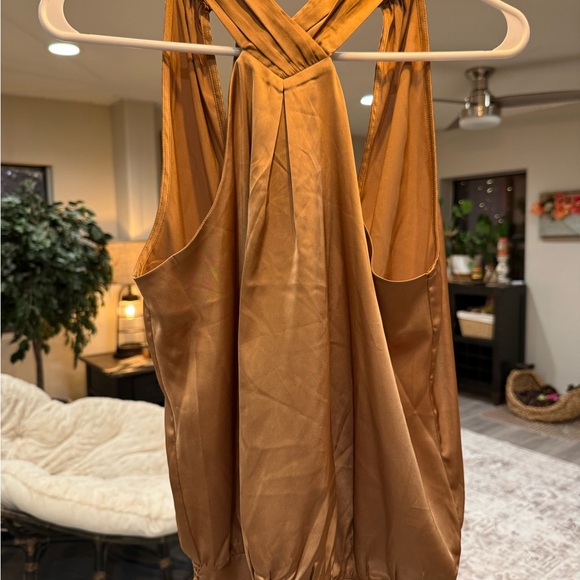 Express Tops - Express Tan Satin Blouse